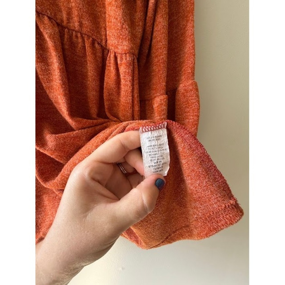 Boho Fall Ces Femme Babydoll Top L Orange Heathered Bell Sleeve Empire Waist - Picture 3 of 6